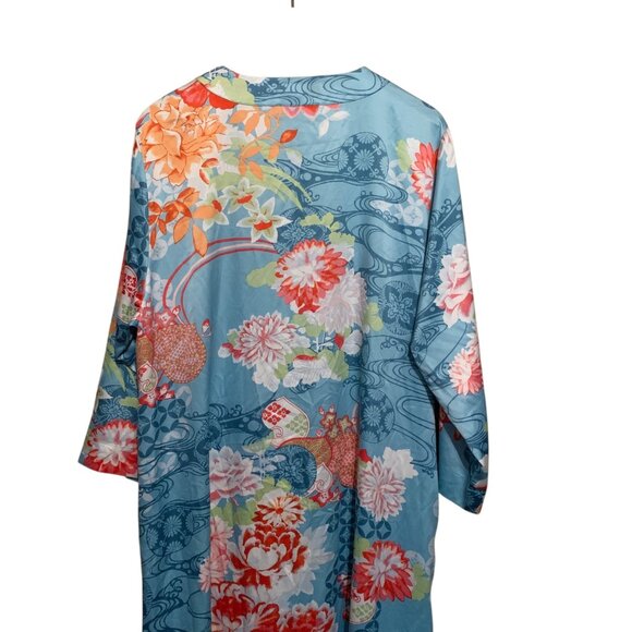 Natori Women's Kaftan Floral Kimono Vibrant Blue Multicolor Sz Large Boho Lounge - Picture 7 of 13